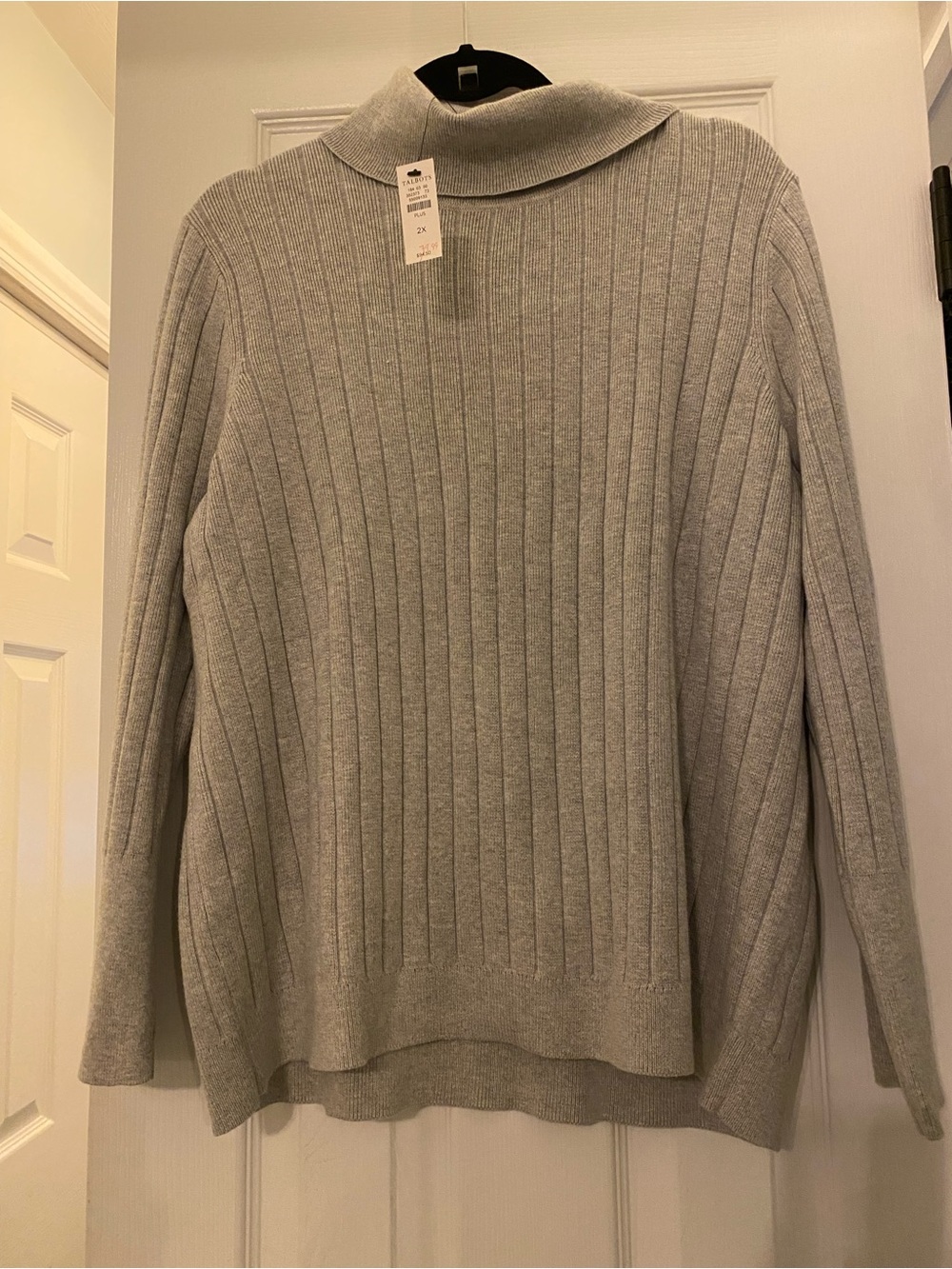 Talbots NWT 2X Light Gray Ribbed Turtleneck Sweater Button Details Minimalist